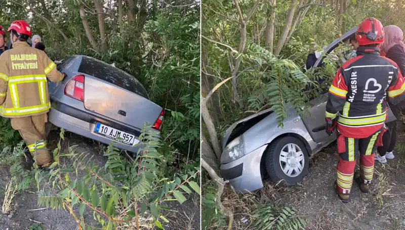 Balıkesir'de Şarampole Yuvarlanan Otomobil: İki Kişi Yaralandı